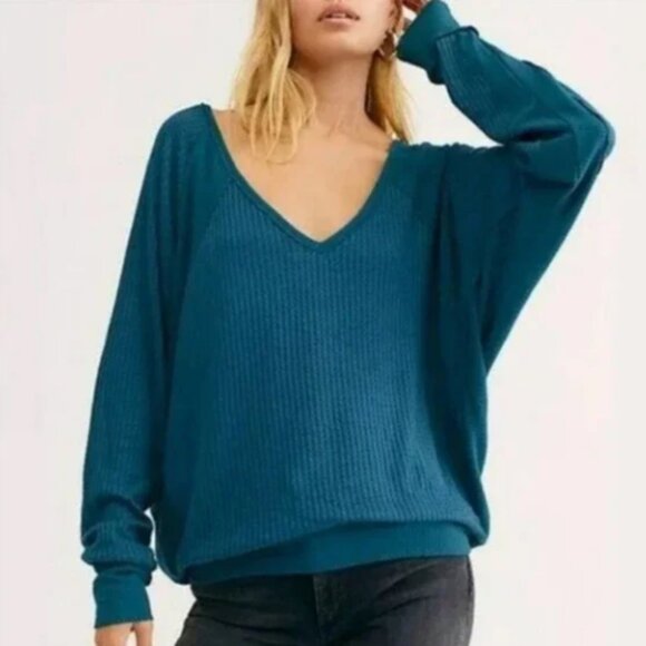 We The Free Santa Clara Teal Long Sleeve Shirt - Picture 1 of 8